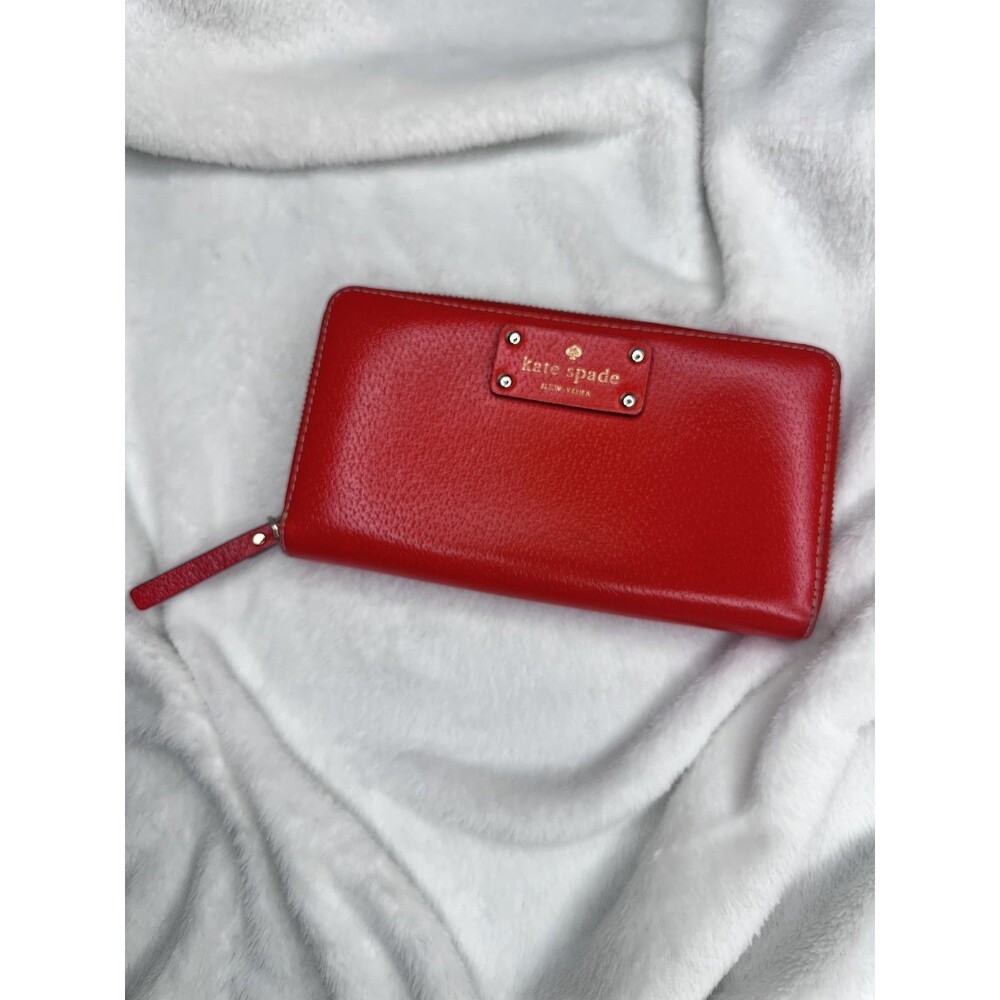 Kate Spade Wallet Womens One Size Red Leather Zip Around Credit Card Logo Clutch
